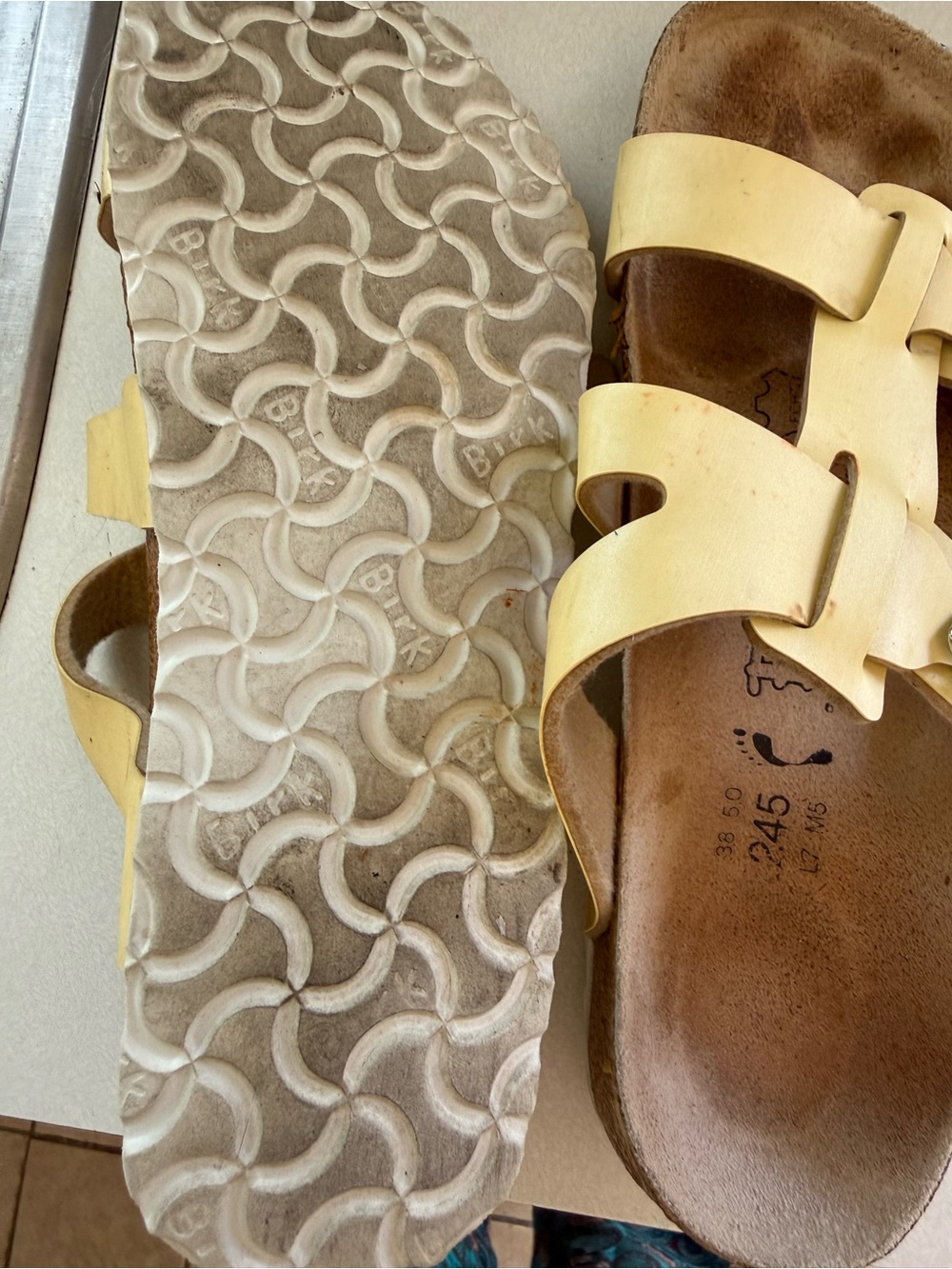 Birkenstock BIRKIs 
 Yellow Buckle Slide Sandals - Picture 2 of 5